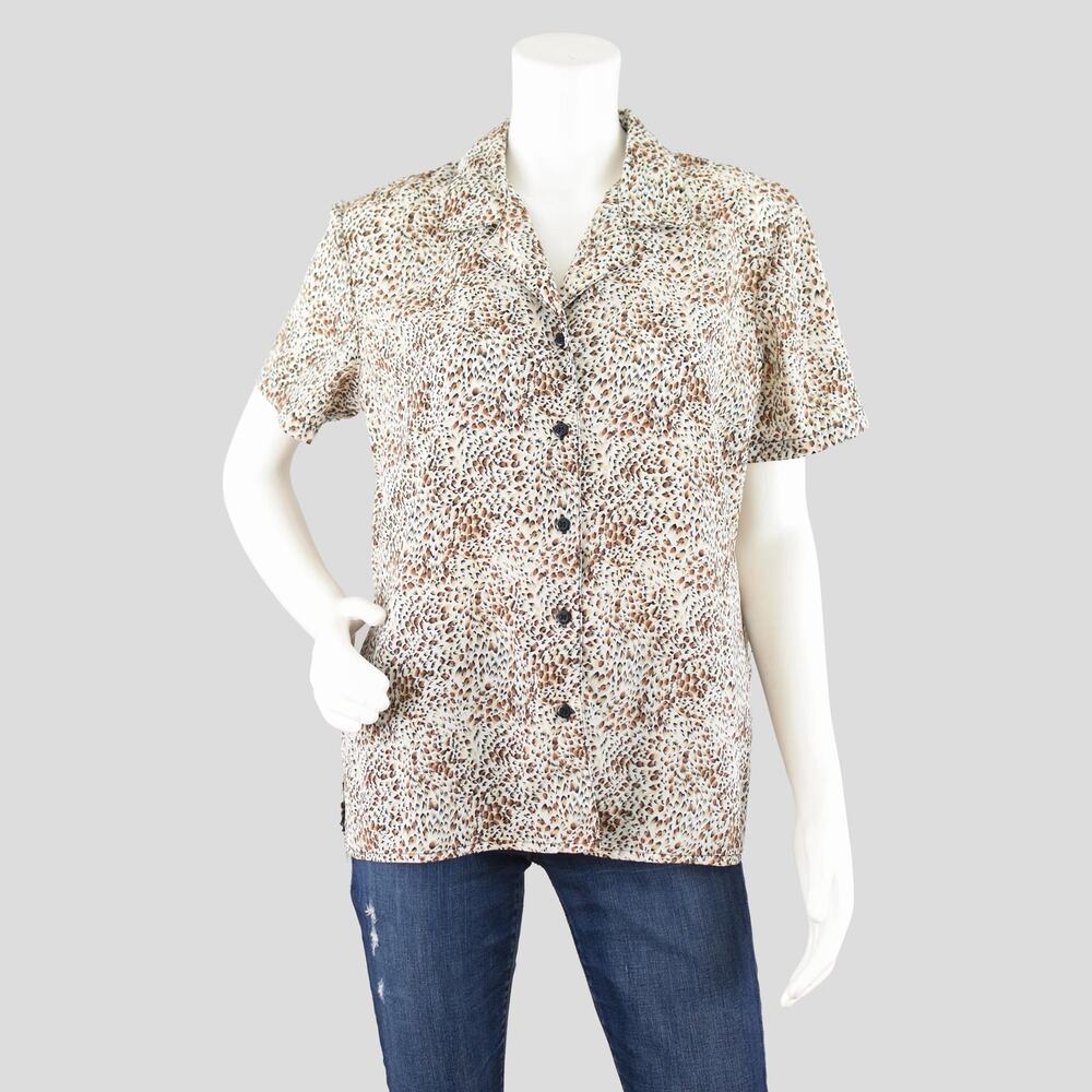 Vintage 90s Animal Print Short Sleeve Button Down Shirt, Women's Medium - Large